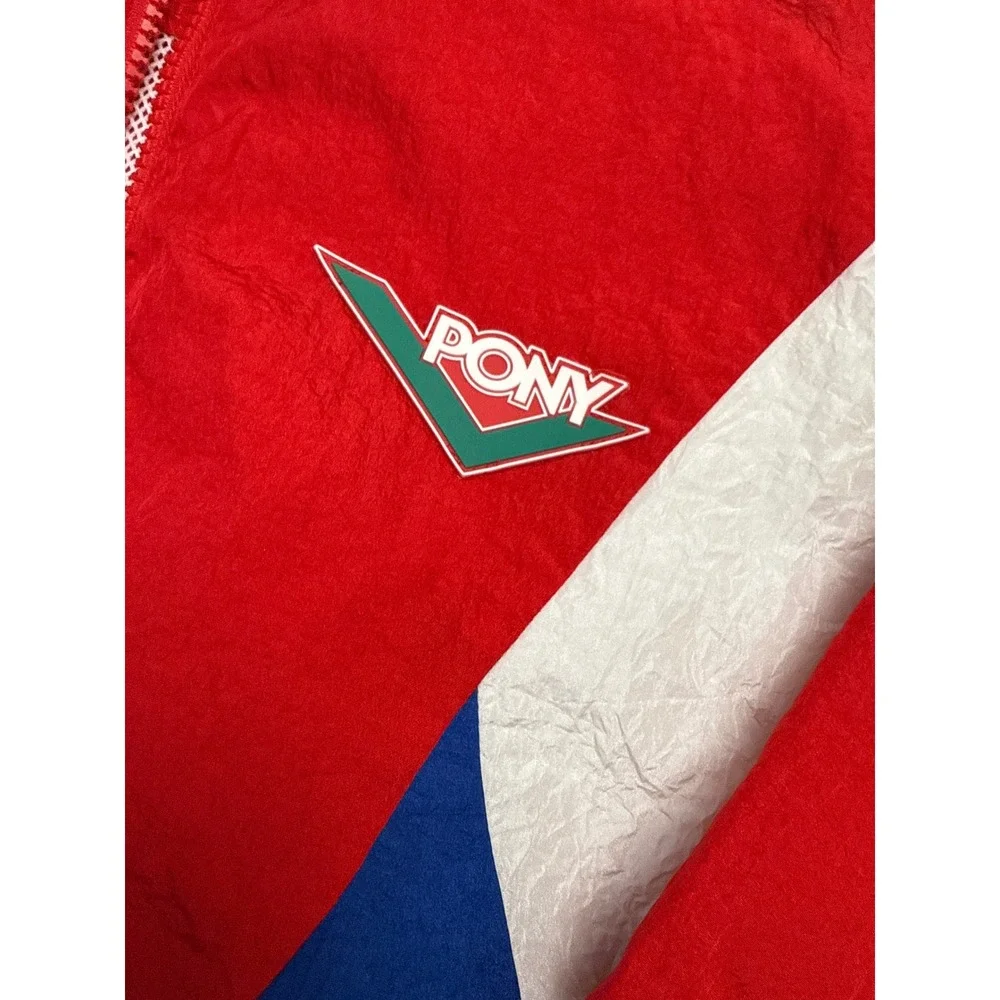 Forever 21 PONY Mens Colorblock Windbreaker Jacket Red Blue‎ White Large